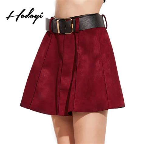 Hodoyi Casual Loose Chic Women Bottom Red Suede Sexy Female A Line