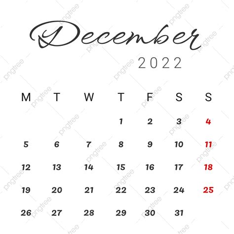 December Calendar Vector Art PNG December 2022 Calendar Simple And