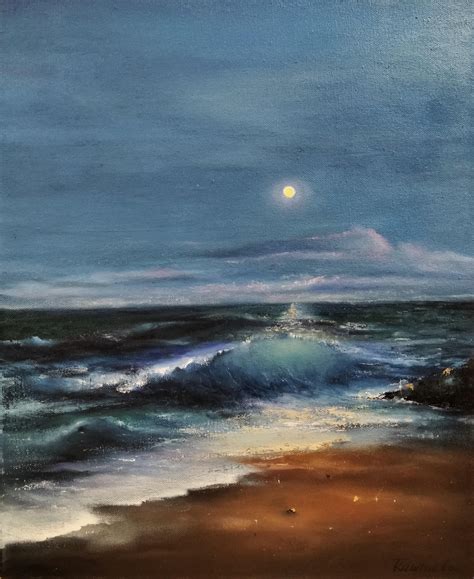 Moonlight night, oil painting on canvas made by my mother : r/painting