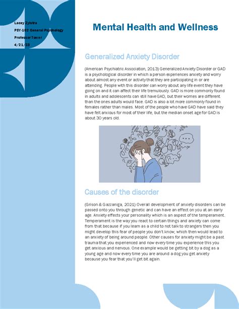 PSY 102 Disorder Brochure Lacey Zylstra PSY 102 General Psychology