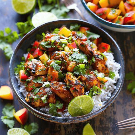 Cilantro Lime Chicken Bowls With Peach Salsa Recipes Tasks And Tools