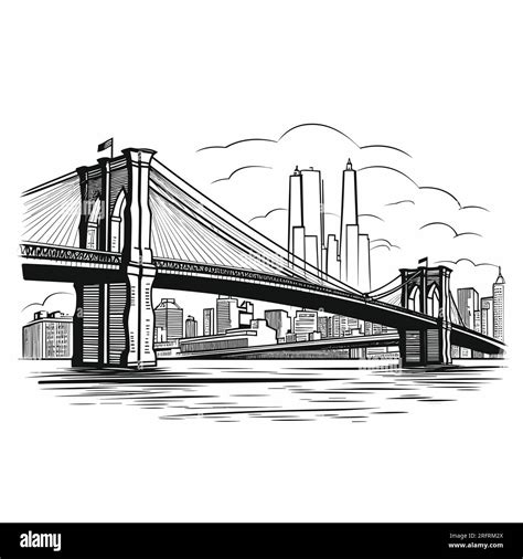 Brooklyn Bridge illustration dessinée à la main. Pont de Brooklyn ...