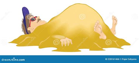 Man Buried Sand Beach Travel Vector Illustration Transparent Background