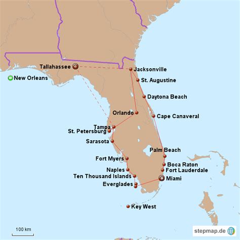 StepMap Rundreise Florida Landkarte für USA