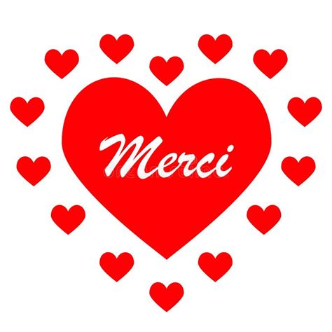 Thank You Or Merci In French Red Heart And Hearts Cloud Illustration