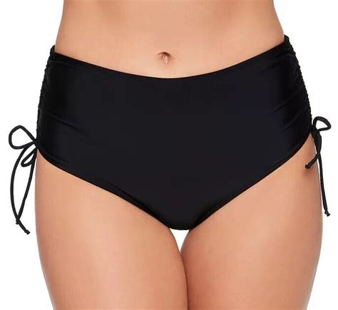 Salt Cove Women S Shirred Side High Waist Bikini Bottoms Black