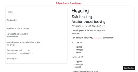 Markdown Previewer Codesandbox