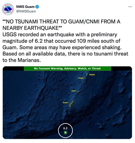 6.2 Earthquake 109 miles south of Guam, no tsunami threat - KUAM.com ...