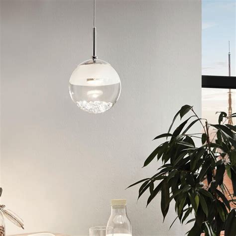 Eglo Montefio Chrome Moderncontemporary White Glass Globe Led Mini Hanging Pendant Light In The