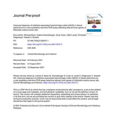 Pdf Improved Diagnosis Of Antibiotic Associated Haemorrhagic Colitis Aahc In Faecal