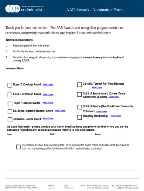 Fillable Online AAE Awards Nomination Form Fax Email Print PdfFiller