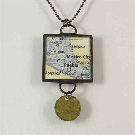 Mexico Map And Coin Pendant Necklace Handmade Jewelry