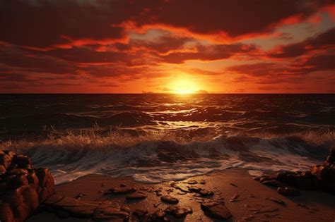 Premium Photo Beautiful Seascape At Sunset Ai Generated