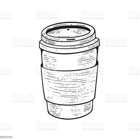 Hand Drawn Paper Cup Coffee Or Drink Black Color Sketch Style Vector