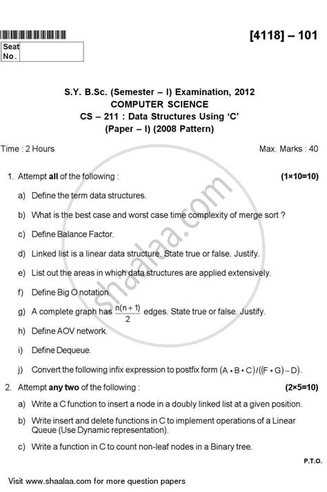 Data Structures Using C 2012 2013 B Sc Computer Science Semester 3