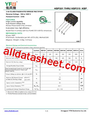 Kbp Datasheet Pdf Dongguan You Feng Wei Electronics Co Ltd