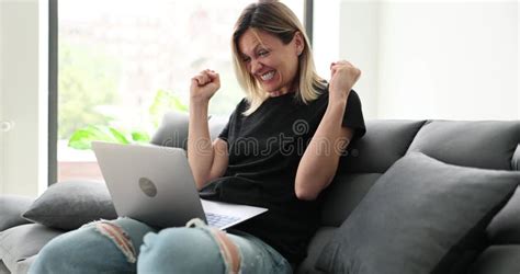 Excited Woman Looking At Laptop Screen Screaming With Joy Stock Video