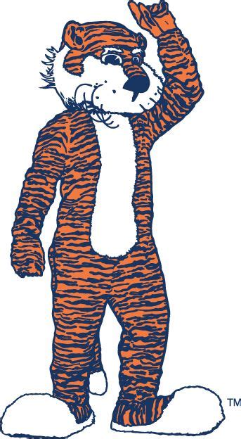 an image of a tiger mascot waving to the side with his hand on his head