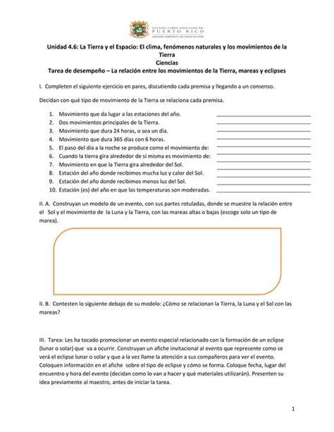 4 6 tarea de desempeño la relación entre los movimientos de la tierra