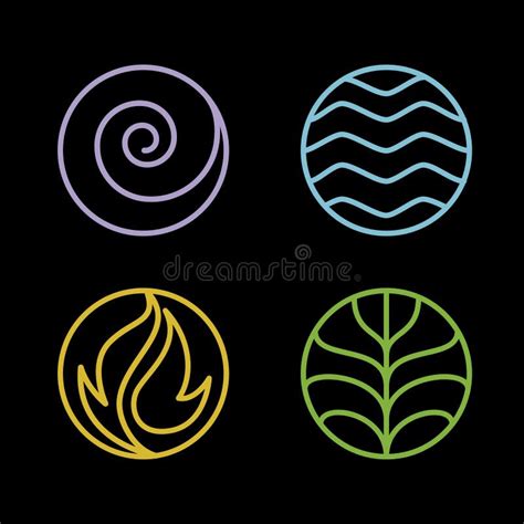 Nature 4 Elements Circle Logo Sign. Water, Fire, Earth, Air. Stock ...