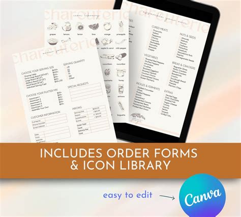 Editable Charcuterie Menu And Order Form Template Canva Template For