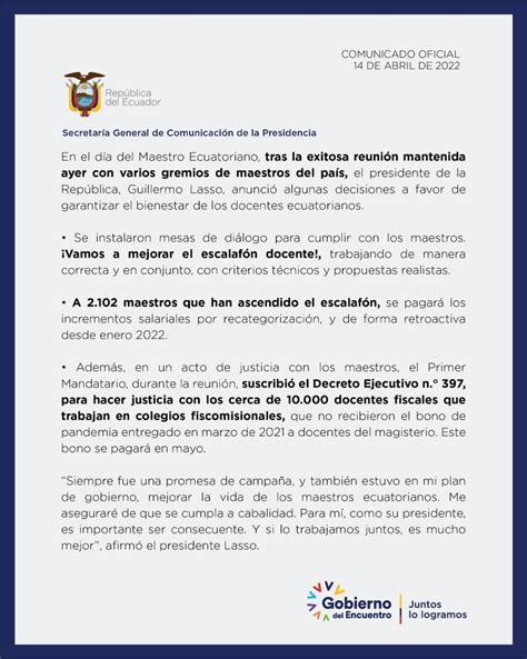 Comunicaci N Ecuador On Twitter Comunicado Oficial La Secretar A