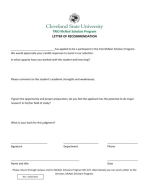 Fillable Online Csuohio TRIO McNair Scholars Program LETTER OF