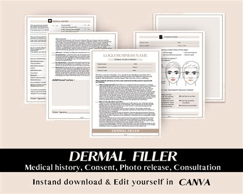 Dermal Filler Treatment Consent Form Medical History Neutral Etsy