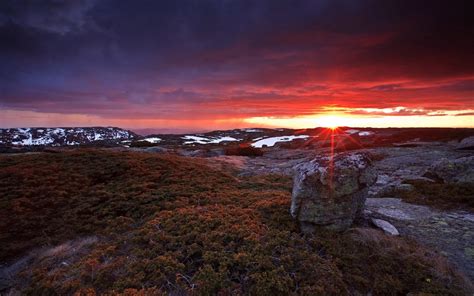 Wallpaper Landscape Sunset Sea Hill Rock Sky Sunrise Evening