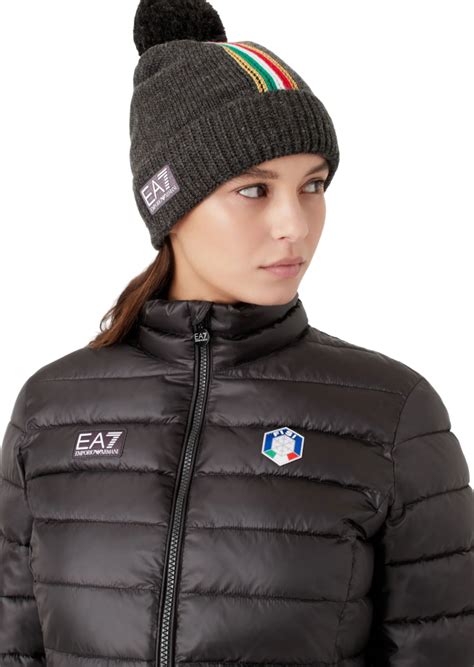 EA7 Emporio Armani Berretto Unisex Con Pompon Misto Lana FISI Ufficiale