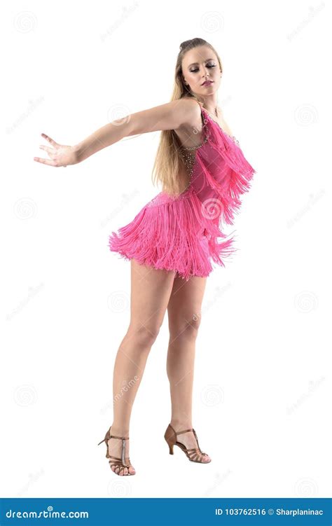 Motion Of Graceful Elegant Blonde Latino Dancer Moving Arms While