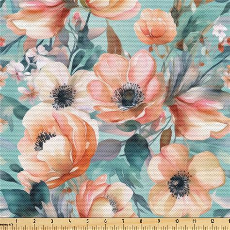 Ambesonne Flowers Vintage Fabric By The Yard Spring Colors Bloom