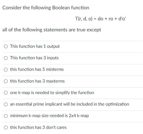 Solved Consider The Following Boolean Function Chegg