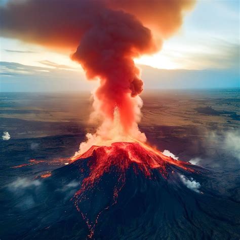 Premium AI Image | Aerial Panoramic view of Volcano Eruption ...