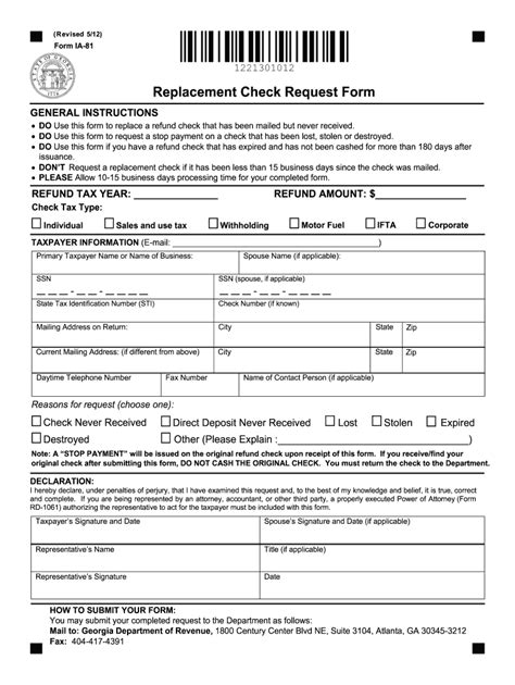 Replacement Check Request Form Georgia Department Of Revenue Tax For Ga