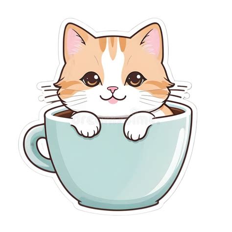 Lindo Gato Kawaii En Clipart De Pegatinas De Taza Stock de ilustración