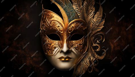 Premium AI Image | Venetian Mask On Dark Golden Background