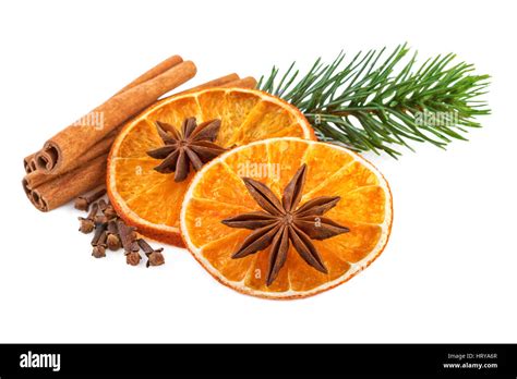 Cinnamon Sticks Dried Orange Slice And Cloves On White Stock Photo Alamy