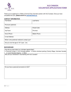 Fillable Online ALS CANADA VOLUNTEER APPLICATION FORM Fax Email Print