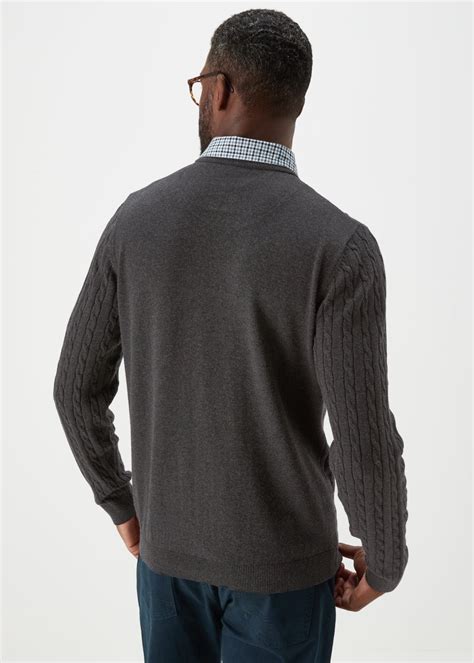 Lincoln Charcoal Mock Shirt Cable Knit Jumper Matalan