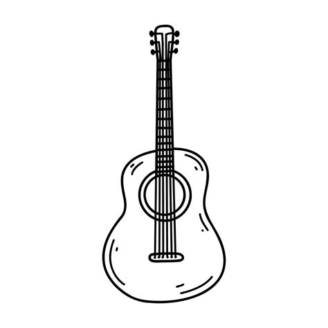 Doodle Guitar Vector Sketch Illustration Of Musical Instrument Black Outline Art For Web