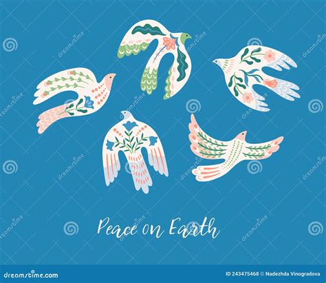 Peace On Earth Set Of Doves Of Peace Vector Clipart Stock Vector Illustration Of Drawing