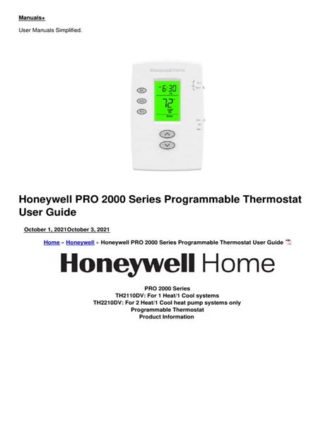 Pro 2000 Series Programmable Thermostat Manual | PDF | Thermostat | Electromechanical Engineering