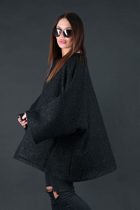 Black Ponchowomen Poncho Winter Poncho Wool Poncho Women Etsy