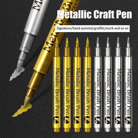 Brush Metallic Craftwork Pen Silver Gold Permanent Acrylic Paint Pens