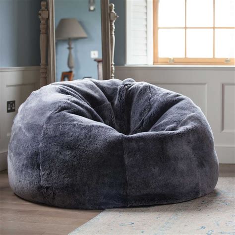 Giant Sheepskin Bean Bag Graphite Grey And Silver The Wool Company