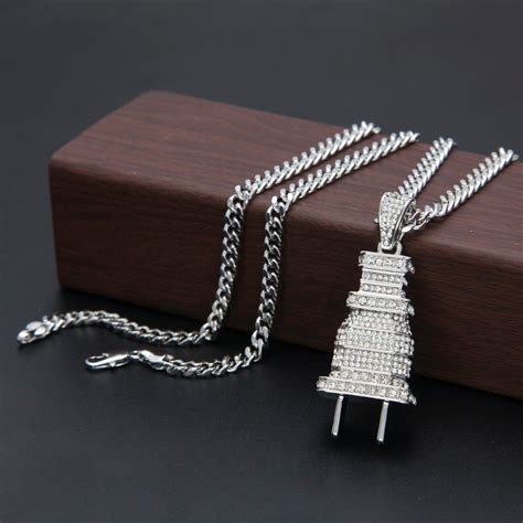 Iced Out Plug Pendant Chain | Gold chain with pendant, Necklace, Silver