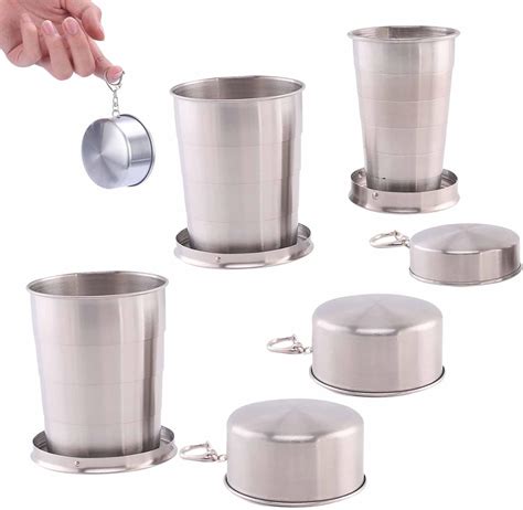 Auswalar 3 Pcs Different Size Stainless Steel Folding Cups Outdoor Travel Retractable