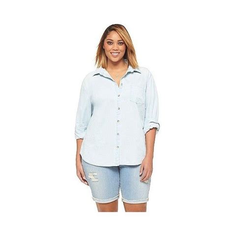 Women S Plus Size Long Sleeve Denim Shirt Light Blue Ava And Viv Long Sleeve Denim Shirt Plus