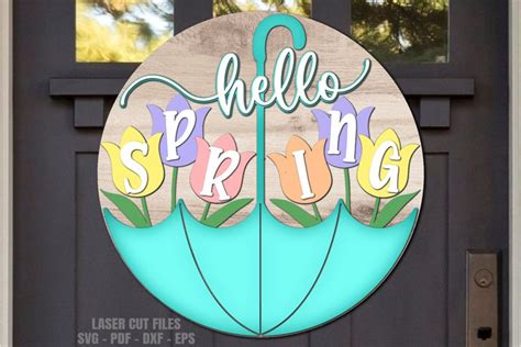 Hello Spring Svg Laser Cut Files Upside Down Umbrella Svg